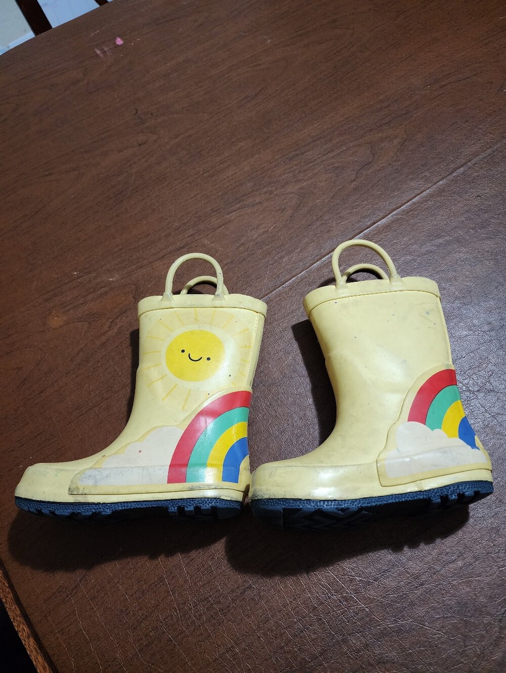 Children's Yellow Rain Boots with Rainbow & Sun - Picture 3 of 8